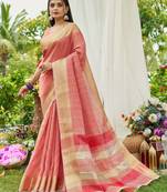Peach tissue saree with unstiched blouse
