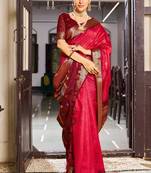Red silk Blend saree with unstitched blouse