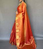 Orange silk blend saree with unstitched blouse