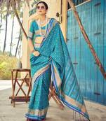 Blue soft silk blend saree with unstitched blouse