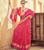 Gajari pink soft silk blend saree with unstitched blouse