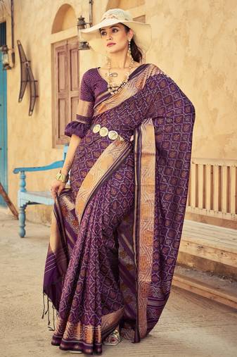Wine soft silk blend saree with unstitched blouse
