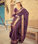 Wine soft silk blend saree with unstitched blouse