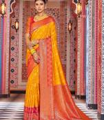 Yellow rama soft silk blend saree with unstitched blouse