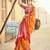 Orange silk Blend saree with unstitched blouse