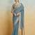 Blue grey silk blend saree with unstitched blouse
