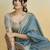 Blue grey silk blend saree with unstitched blouse