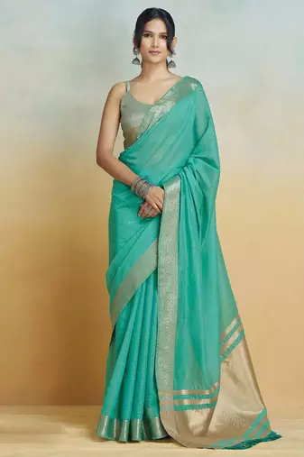 Firozy silk blend saree with unstitched blouse