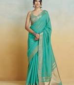 Firozy silk blend saree with unstitched blouse