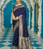 Blue silk blend saree with unstitched blouse