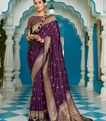 Purple silk blend saree with unstitched blouse