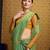 Green linen saree with unstitched blouse