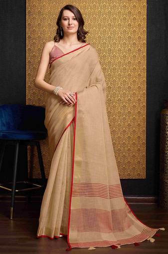 Beigeny linen saree with unstitched blouse