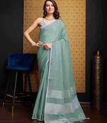 Firozy linen saree with unstitched blouse