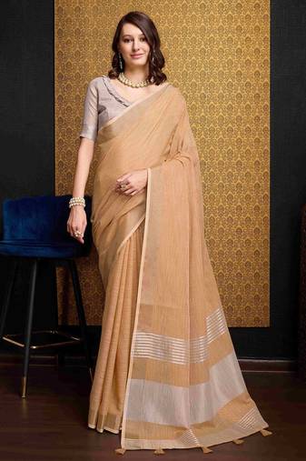 Light beige linen saree with unstitched blouse