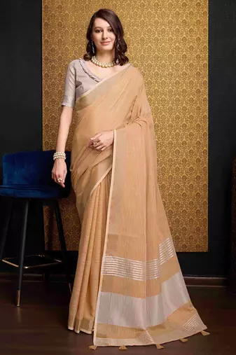 Light beige linen saree with unstitched blouse