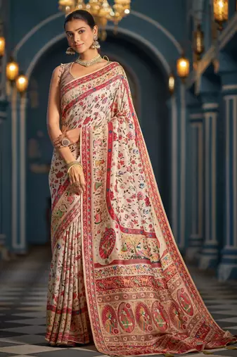 White red soft silk blend saree with unstitched blouse