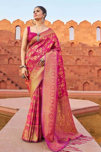 Purple soft silk blend saree with unstitched blouse