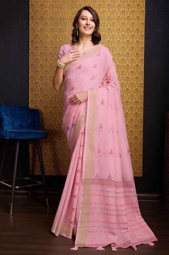 Baby pink organza saree with unstitched blouse