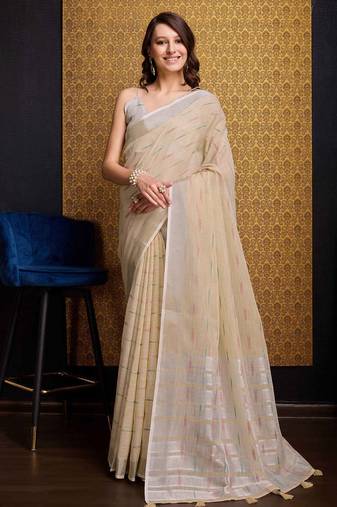 Chiku organza saree with unstitched blouse