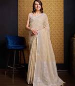 Chiku organza saree with unstitched blouse