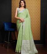 Pista organza saree with unstitched blouse