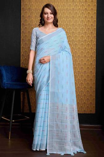 Sky blue organza saree with unstitched blouse