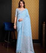 Sky blue organza saree with unstitched blouse