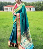 Green silk blend saree with unstitched blouse