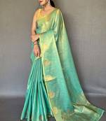 Pista silk blend saree with unstitched blouse