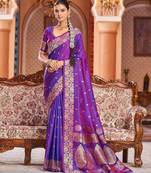 Violet soft silk blend saree with unstitched blouse