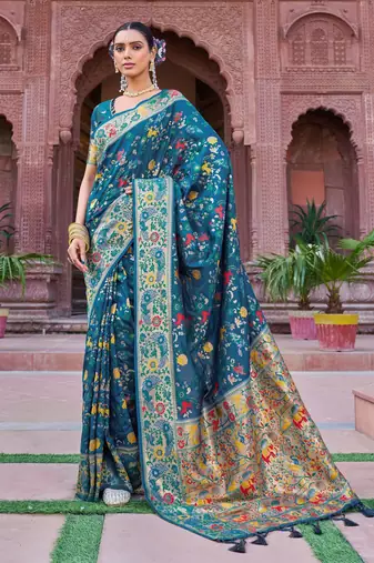 Rama soft silk blend saree with unstitched blouse