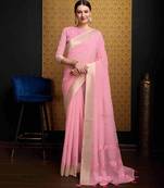 Baby pink linen saree with unstitched blouse