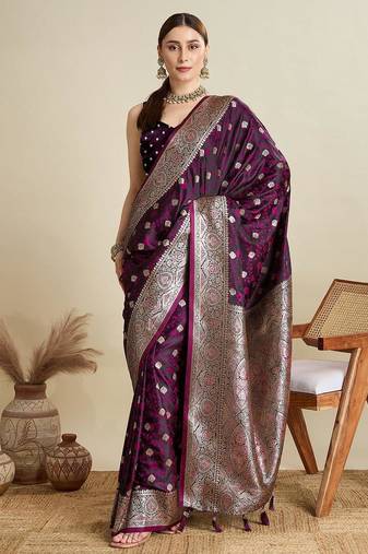 Voilet soft silk blend saree party wear with unstitched blouse