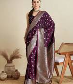 Voilet soft silk blend saree party wear with unstitched blouse