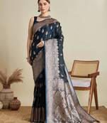 Black soft silk blend saree party wear with unstitched blouse