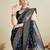 Blue soft silk blend saree party wear with unstitched blouse