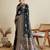 Black soft silk blend saree party wear with unstitched blouse