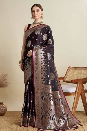 Voilet soft silk blend saree party wear with unstitched blouse