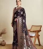 Voilet soft silk blend saree party wear with unstitched blouse