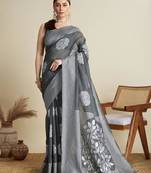 Light black soft silk blend saree party wear with unstitched blouse