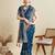 Blue cotton saree party wear with unstitched blouse