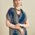 Blue cotton saree party wear with unstitched blouse