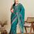 Rama green cotton saree party wear with unstitched blouse
