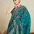 Rama green cotton saree party wear with unstitched blouse