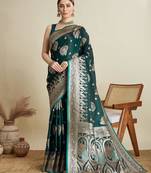 Green soft silk blend saree party wear with unstitched blouse