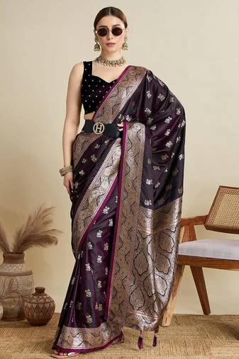 Voilet soft silk blend saree party wear with unstitched blouse