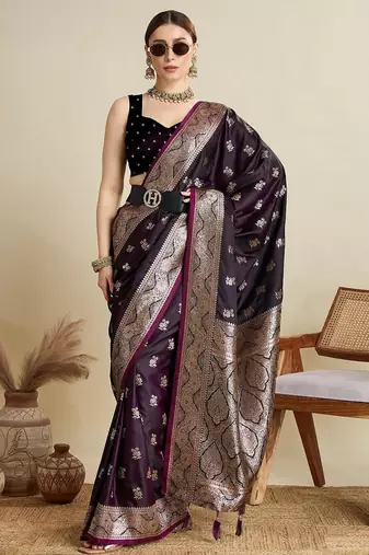 Voilet soft silk blend saree party wear with unstitched blouse