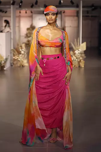 Multicolor printed crepe cape set