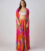 Multicolor printed crepe cape set